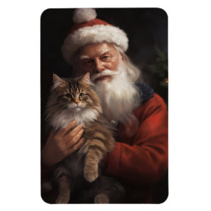Imán Maine Coon Con Los Navidades Festividades De Santa