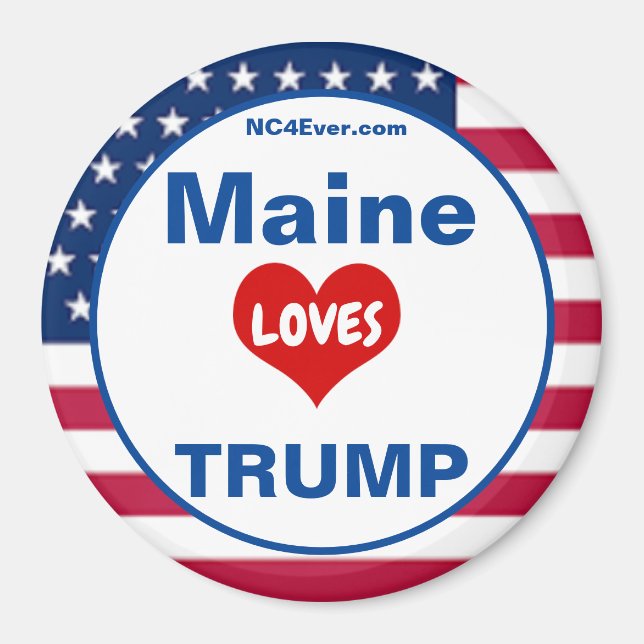 Imán Maine LOVES TRUMP Nevera patriótica (Frente)