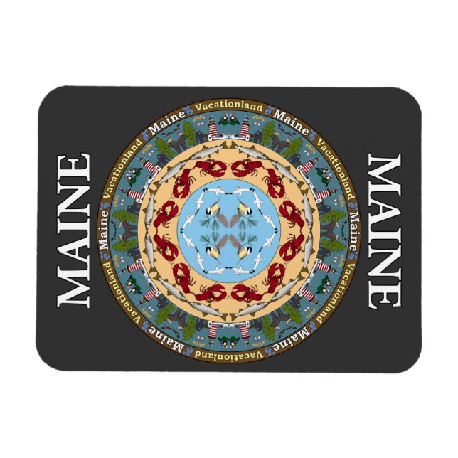 Imán Maine State Mandala Vinyl Magnet (Horizontal)