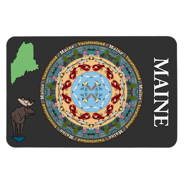Imán Maine State Mandala Vinyl Magnet (Horizontal)