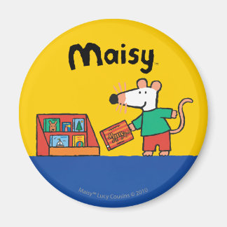 Imán Maisy con libros de biblioteca