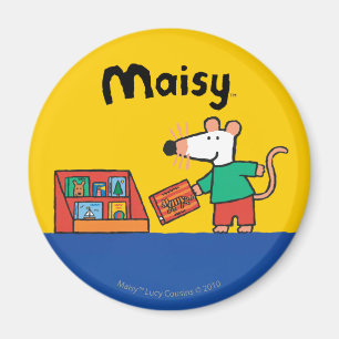 Imán Maisy con los libros de la biblioteca