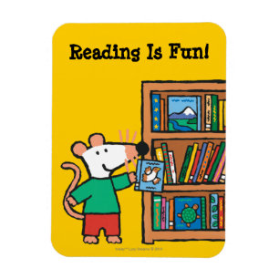 Imán Maisy y un estante de libros