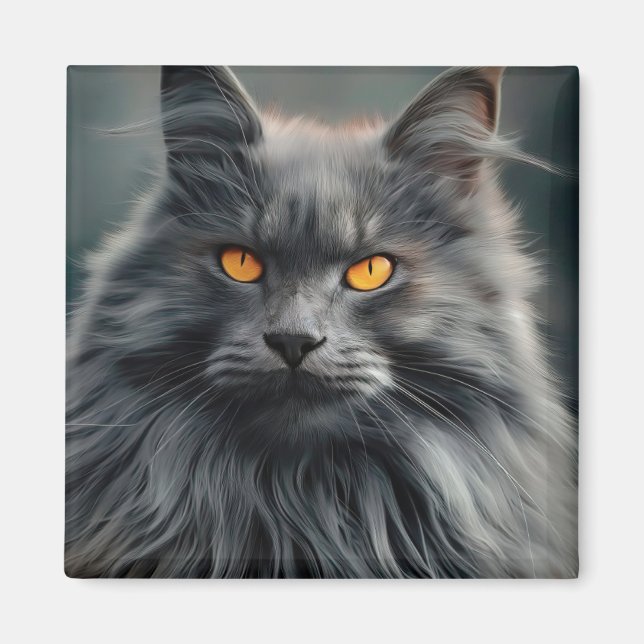 Imán Majestuoso diseño de retratos de gatos de larga du (Frente)