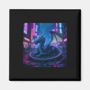 Imán Majestuoso Dragón Cyberpunk En Neon City Sti