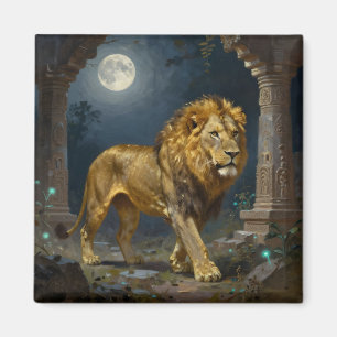 Imán Majestuoso León Paseando bajo la Luz de la Luna