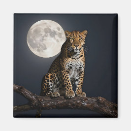 Imán Majestuoso Leopardo y Luna Llena