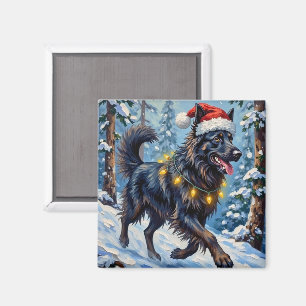 Imán Majestuoso Pastor Belga Bosque de Nieve Navidad