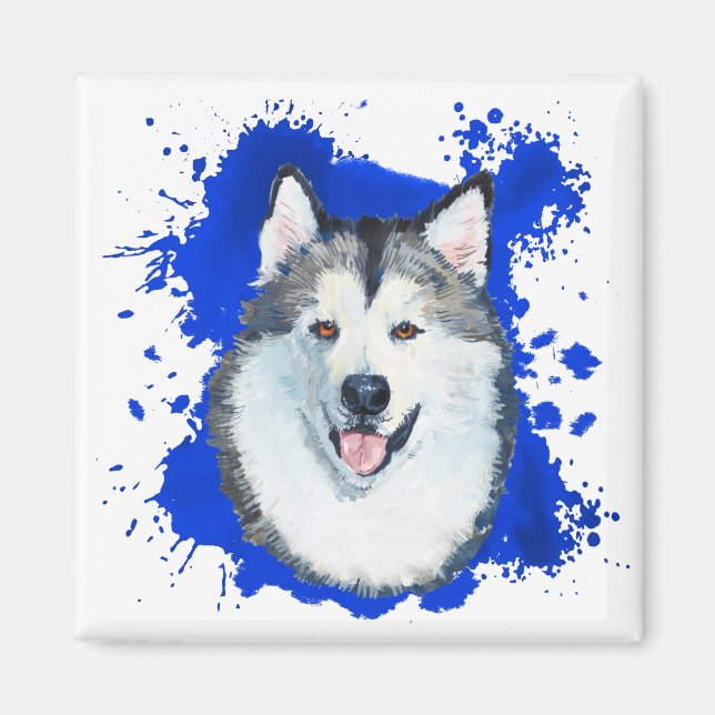 Imán Malamute Dog Blue Abstract Magnet (Frente)