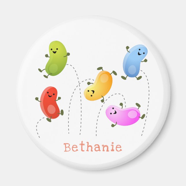 Imán Malas judías felices saltando ilustracion personal (Frente)