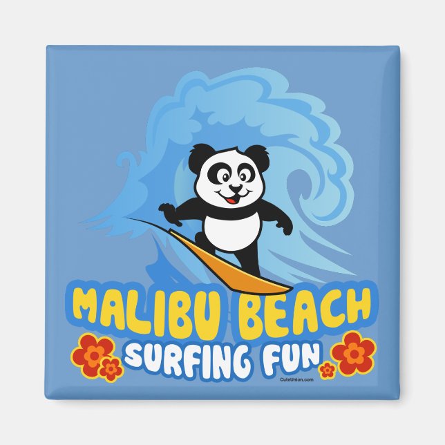 Imán Malibu Beach Surfing Panda (Frente)