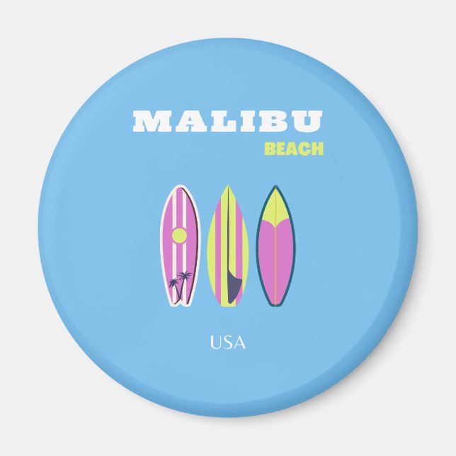 Imán Malibu, Playa de Malibu, Tropical, Preppy, Azul (Frente)