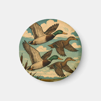 Imán Mallard Ducks in Flight Wildlife Art