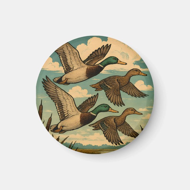 Imán Mallard Ducks in Flight Wildlife Art (Frente)