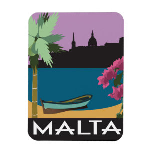 Imán Malta con el ilustracion del estilo del viaje del