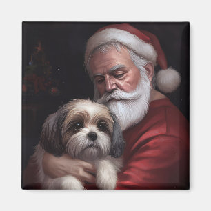 Imán Malti Tzu con Santa Claus Navidad Festiva