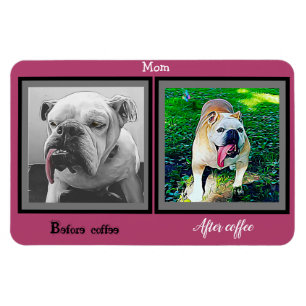 Imán Mamá antes del café después del bulldog divertido