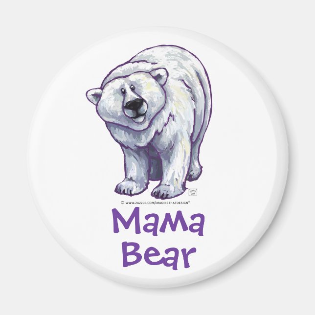 Imán Mama Bear Polar Oso Redondo Magnet (Frente)