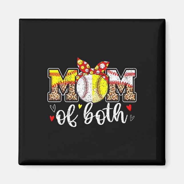 Imán Mamá De Ambos Messy Bun Baseball Softball Leopard  (Frente)