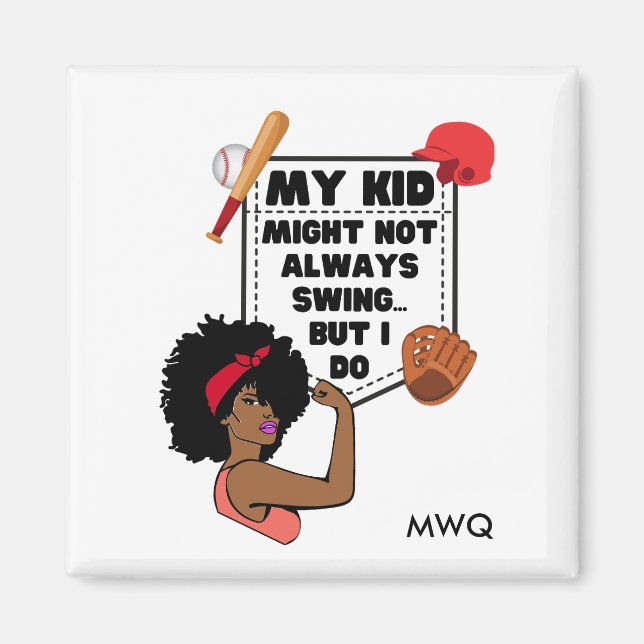 Imán Mamá de béisbol Afro, MI HIJO PUEDE NO SIEMPRE NAD (Frente)
