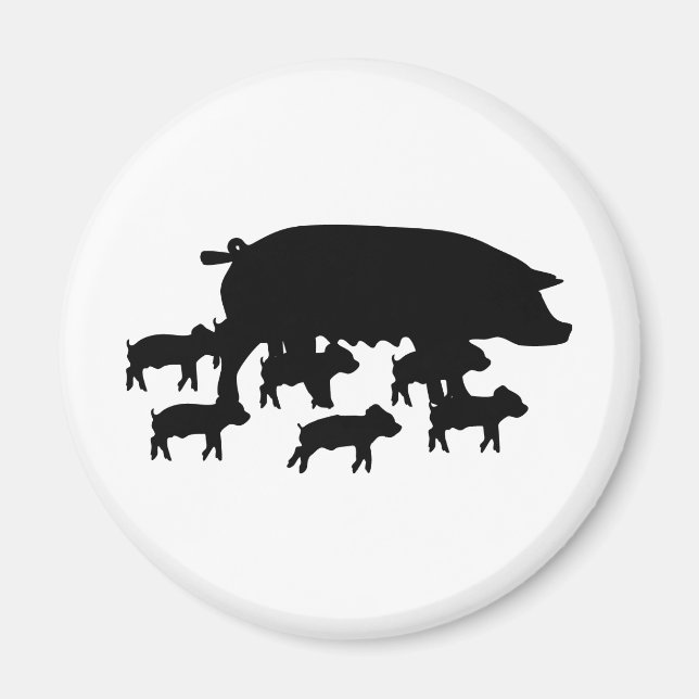 Imán mamá de cerdo con icono de cerdos jóvenes (Frente)