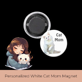 Imán Mamá de gato blanco personalizada
