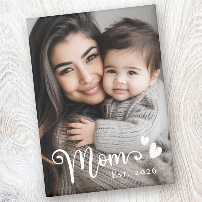 Imán Mamá del año pasado, fotos superpuestas de corazon (Mom est year hearts overlay photo magnet)