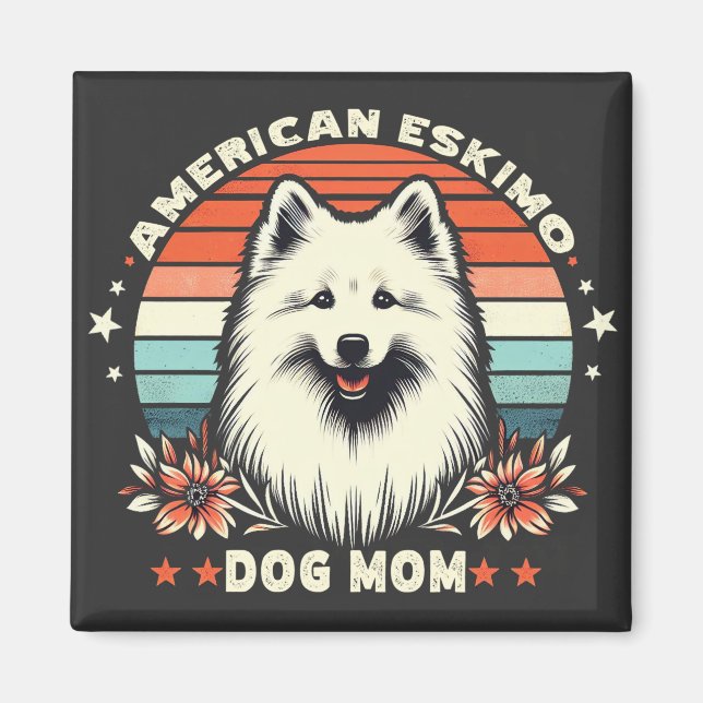 Imán Mamá del perro esquimal estadounidense en una serv (Frente)