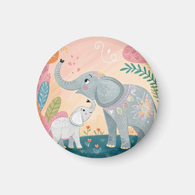 Imán Mamá elefante y bebé (Frente)