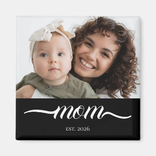 Imán Mamá Estableció Moderno Script Blanco Foto Elegant