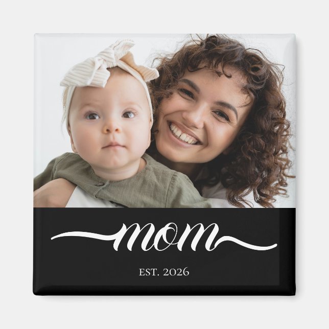 Imán Mamá Estableció Moderno Script Blanco Foto Elegant (Frente)