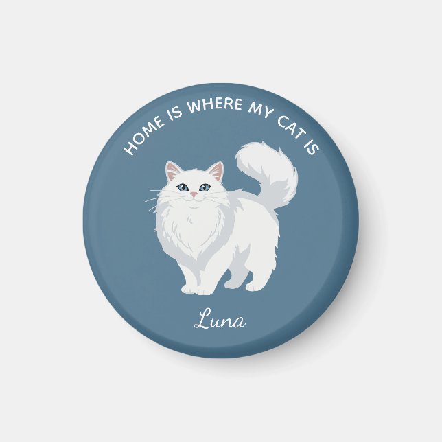 Imán Mamá Gato Blanco de Pelo Largo Personalizado (Frente)