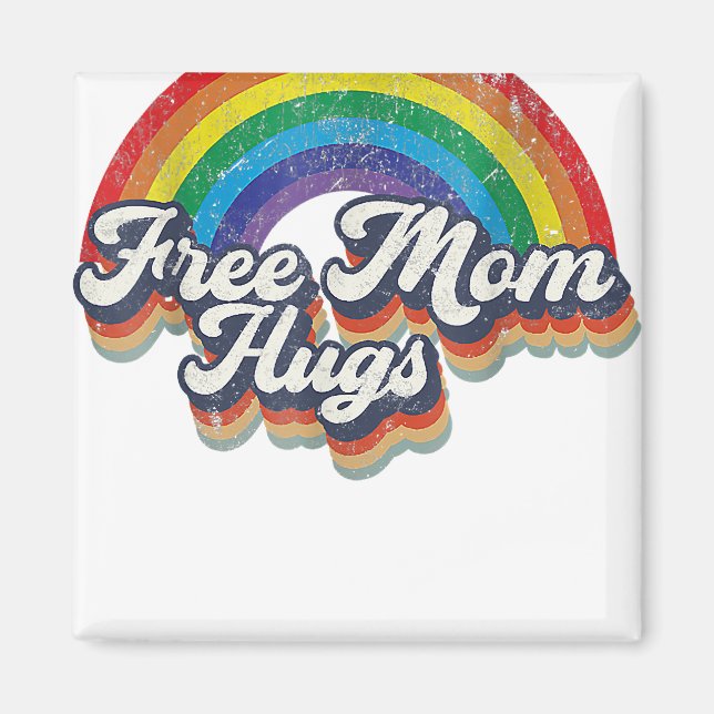 Imán Mamá libre abraza el corazón arcoiris Bandera LGBT (Frente)
