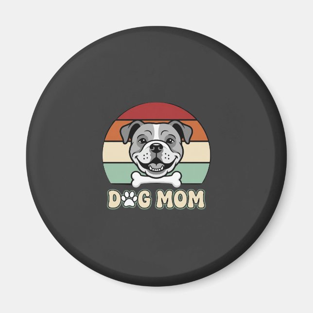 Imán Mamá Perro Retro Vector Bulldog (Frente)