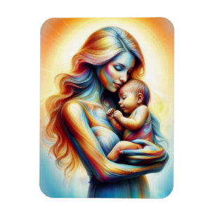 Imán Mamá sosteniendo arte de abrazo luminoso