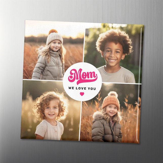 Imán Mamá, te queremos, Día de la Madre foto (Mom we love you hearts mothers day photo magnet)