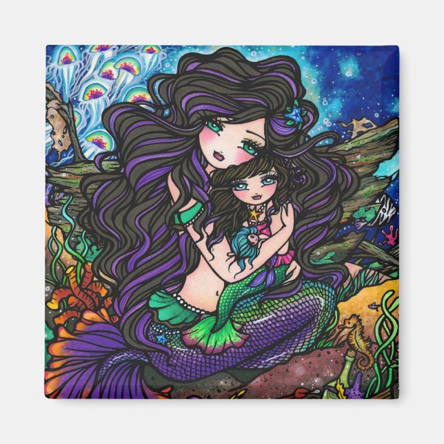 Imán Mamá y bebé sirena Fantasy Marine Art Hannah Lynn (Frente)