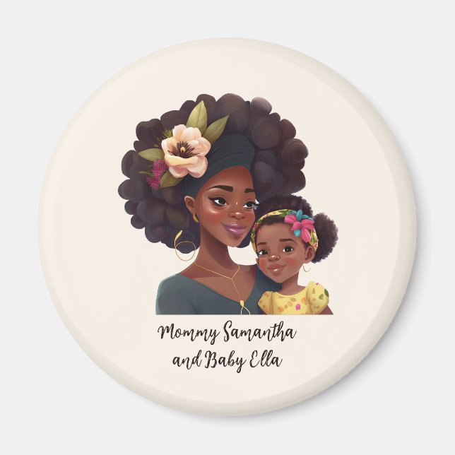 Imán Mamá y hija negras personalizadas (8) (Frente)