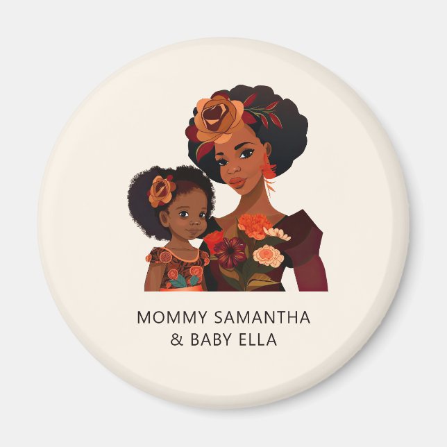 Imán Mamá y hija negras personalizadas (9) (Frente)