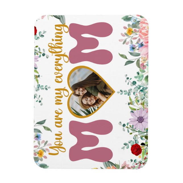 Imán Mamá y su hijo adoran las acuarelas con flores Día (Vertical)