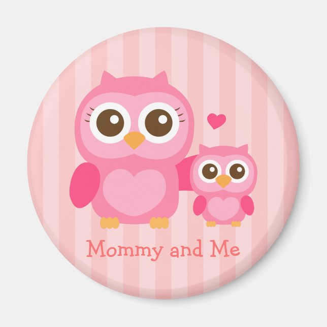 Imán Mamá y Yo, Búho Bebé Lindo, Rosa (Frente)