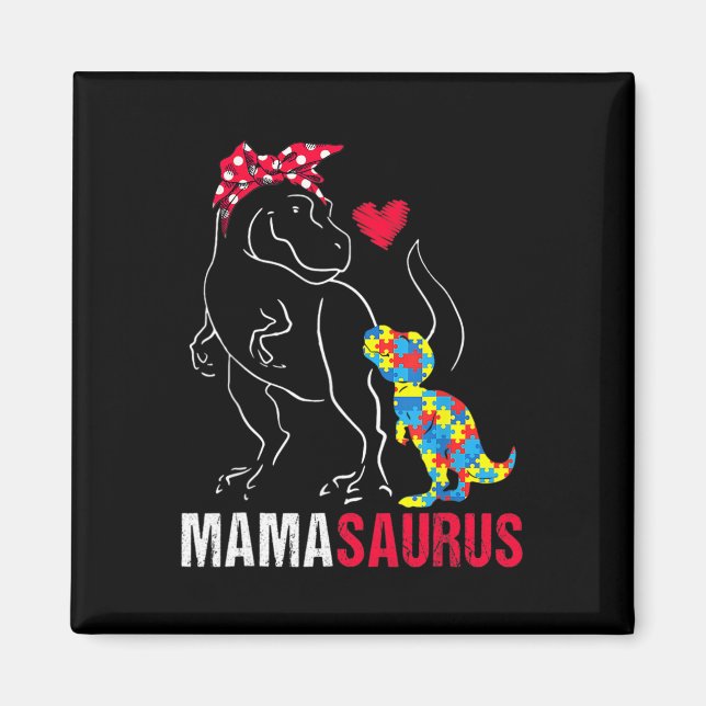Imán Mamasaurus T Rex Dinosaur Mama Saurus Autism Aware (Frente)
