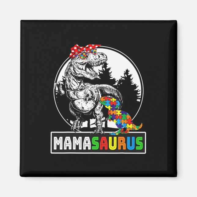 Imán Mamasaurus T Rex Dinosaur Mama Saurus Autism Aware (Frente)