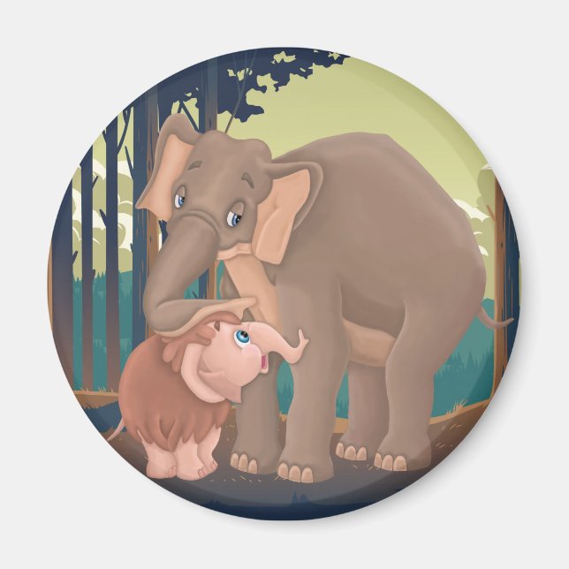 Imán Mamut bebé con su mamá adoptiva elefante (Frente)