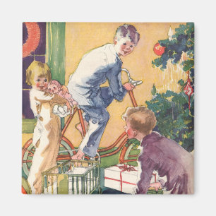 Imán Mañana de Navidad Vintage, niños con regalos