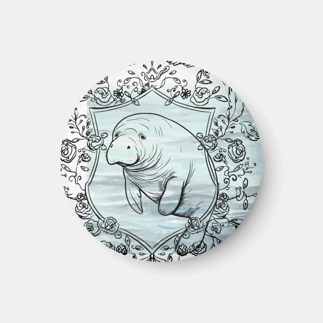 Imán Manatee en un marco brillante (Frente)