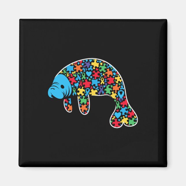 Imán Manatee Puzzle Autism Awareness Autistic Women Me (Frente)