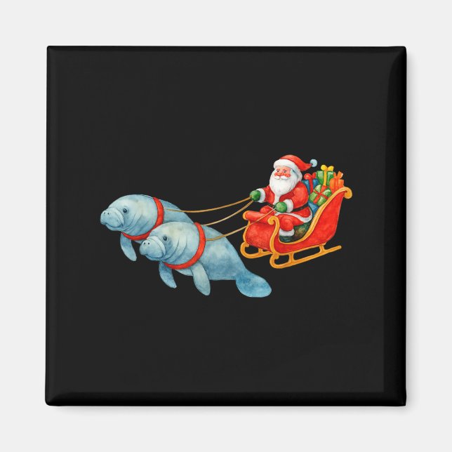 Imán Manatee Santa Christmas Sleigh - Funny Manatee Xma (Frente)