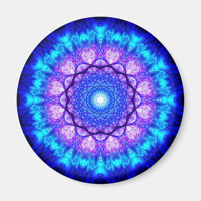 Imán Mandala azul brillante y púrpura (Frente)