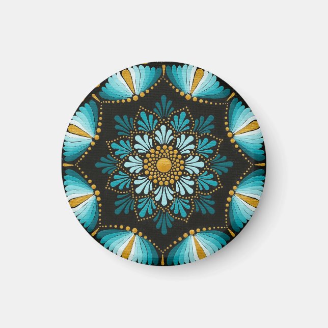 Imán Mandala azul elegante | Boho de geometría sagrada  (Frente)